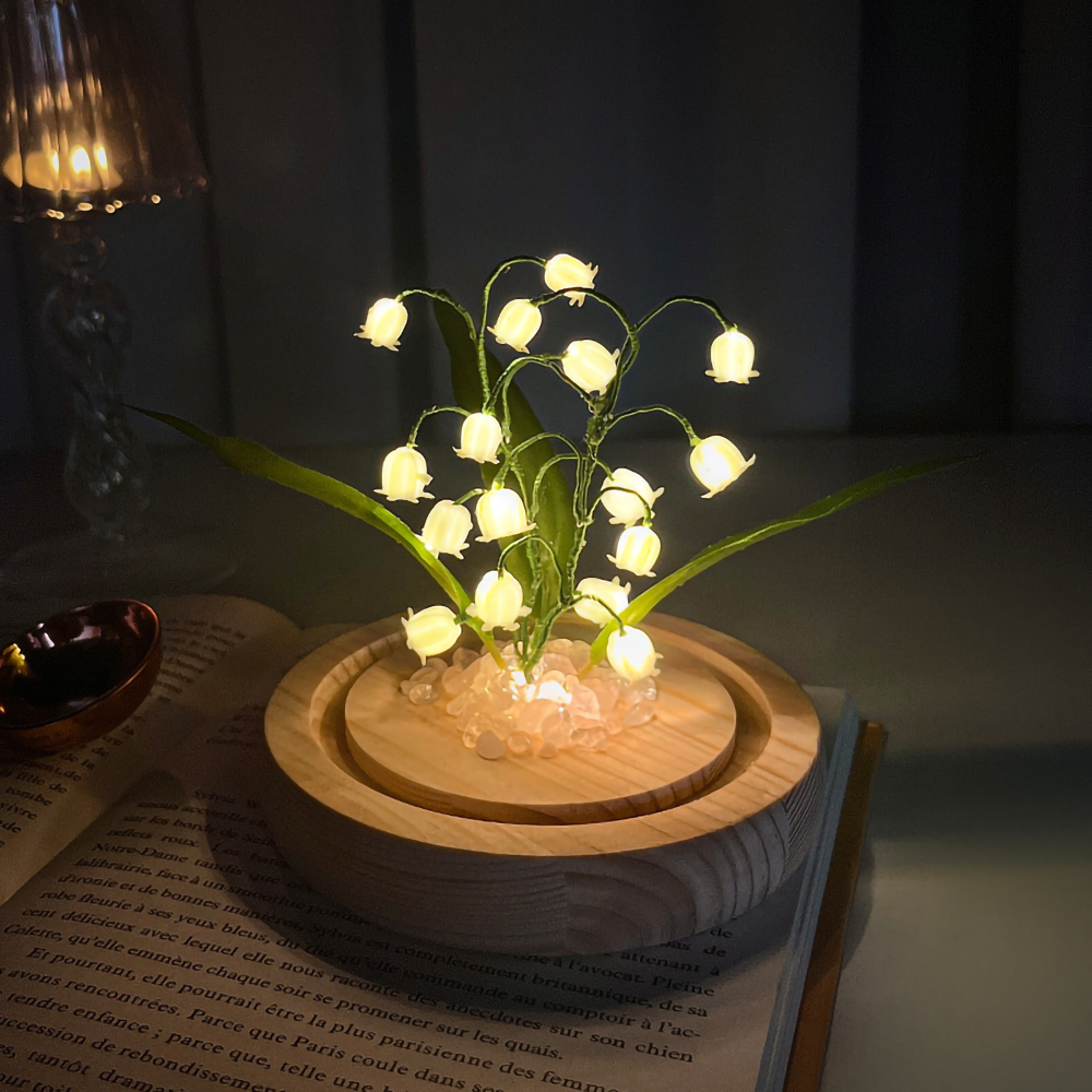 Dried Flowers LED Lily of The Valley Handmade Glow Night Light DIY Material for Home Bedside Desktop Decor Valentine Birthday Gift 230613