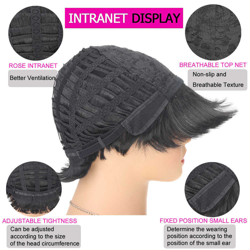 Lace Wigs Short Pixie Cut Wigs Synthetic Hair with Bangs Wavy Purple Blonde Black Wig for Women Heat Resistant Bob Wig Female Z0613