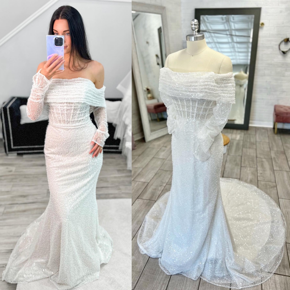 Celestial-inspired Wedding Dress 2026 Wrap Beads Illusion Corset Bridal Rehearsal Reception Engagement Party Night Dance Gown Winter Bride Long Sleeve
