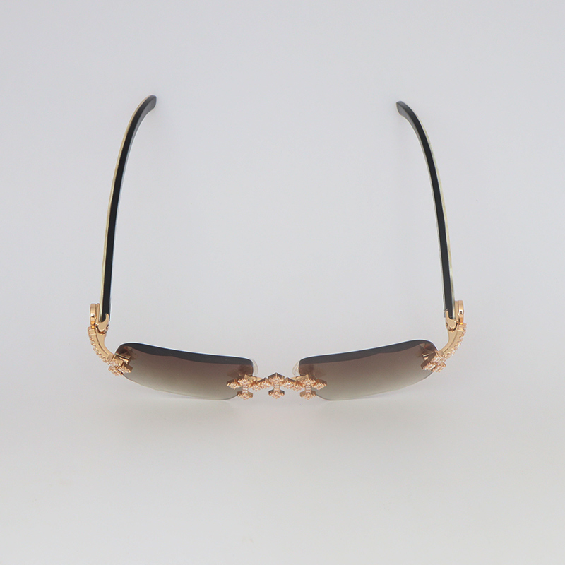 Cross Accessories Moissanite Set Rimless Womans Big Stones Dia Sun glasses Original White Buffalo Horn Men Women Sunglasses Size 58