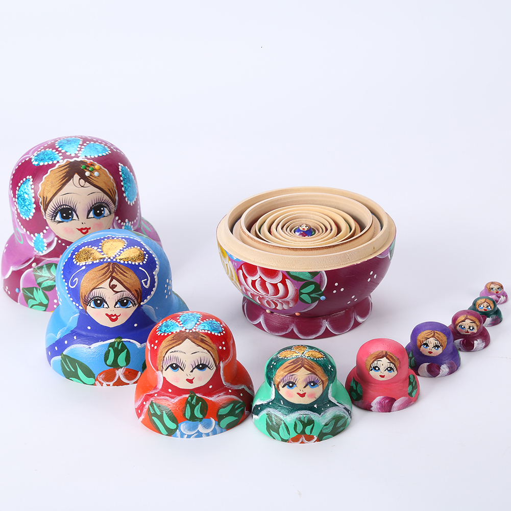 Dolls 5 -10Pcs Lovely Matryoshka Wooden Dolls Nesting Babushka Russian Hand Paint for Kids Christmas Toys Gifts Hand Painted Dolls 230612