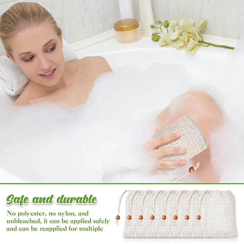Natural exfoliating Mesh Sisal Saver Bag Pouch Holder Shower Bath Foaming and Drying of the Soap for Women 0617