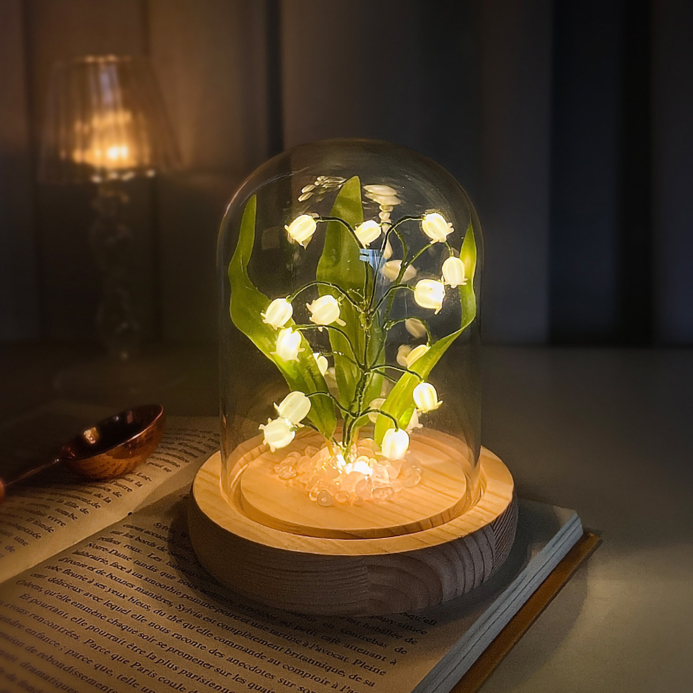 Dried Flowers LED Lily of The Valley Handmade Glow Night Light DIY Material for Home Bedside Desktop Decor Valentine Birthday Gift 230613