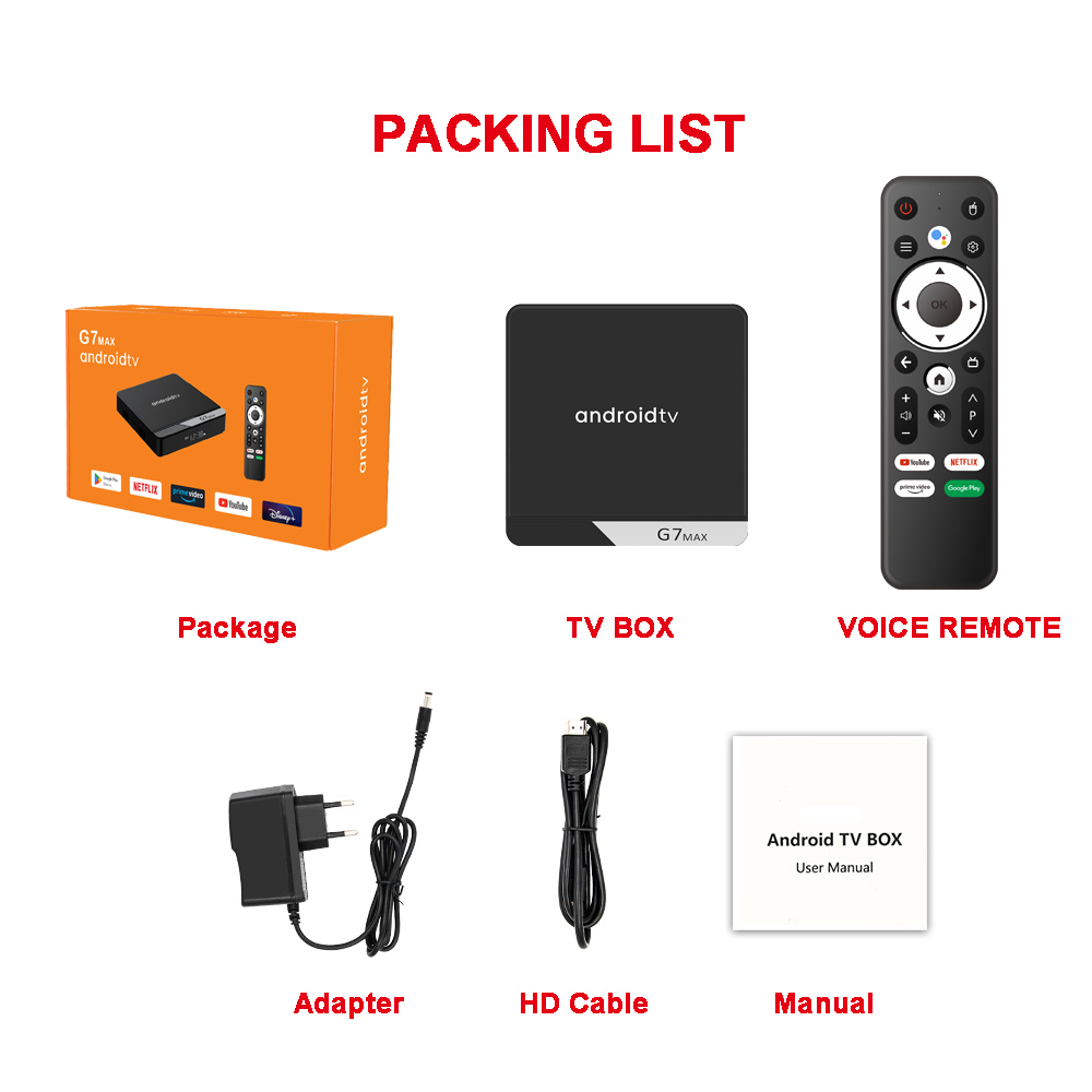 New G7 max Android 11 OS ATV Box 4+64gb Amlogic S905x4 Chip 1000lan Smart TV Box with Voice Remote TV Box
