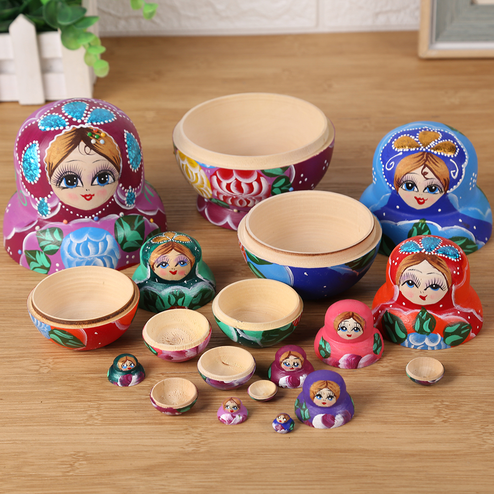 Dolls 5 -10Pcs Lovely Matryoshka Wooden Dolls Nesting Babushka Russian Hand Paint for Kids Christmas Toys Gifts Hand Painted Dolls 230612