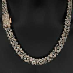 Kibo Iced Out Pure Sier Necklace Gra Vvs 15mm Two Tone Style Baguette and Round Cut Moissanite Cuban k Chain