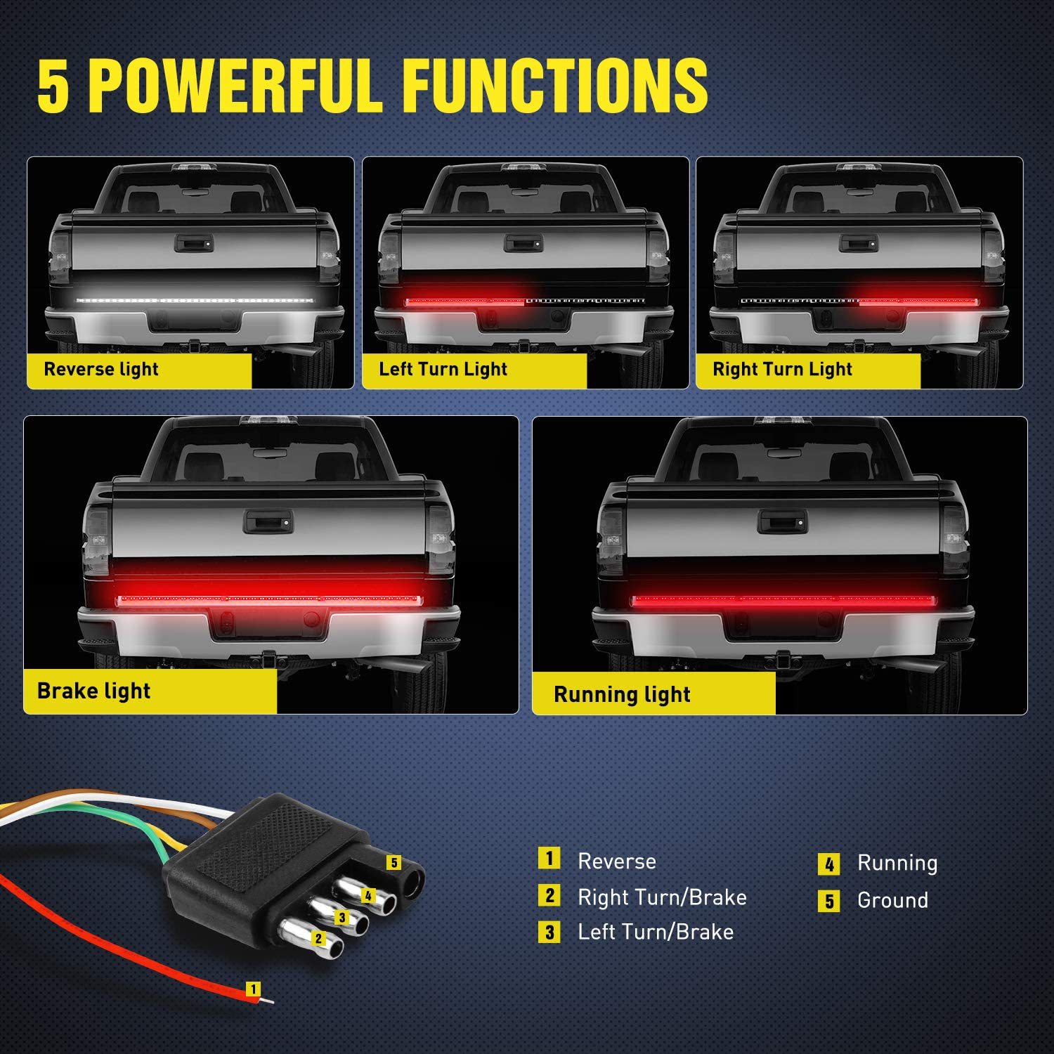 Pickup Truck Taillights with 48/60 Inch Pickup Truck Lights, Bright Braking, Dual Color Turn Signals