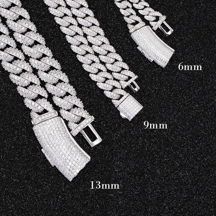 Full Ice out 2rows 6mm 9mm 13mm Solid Sier Moissanite Cuban k Chain Mans Hip Hop Necklace