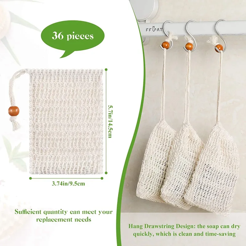 Natural exfoliating Mesh Sisal Saver Bag Pouch Holder Shower Bath Foaming and Drying of the Soap for Women 0617