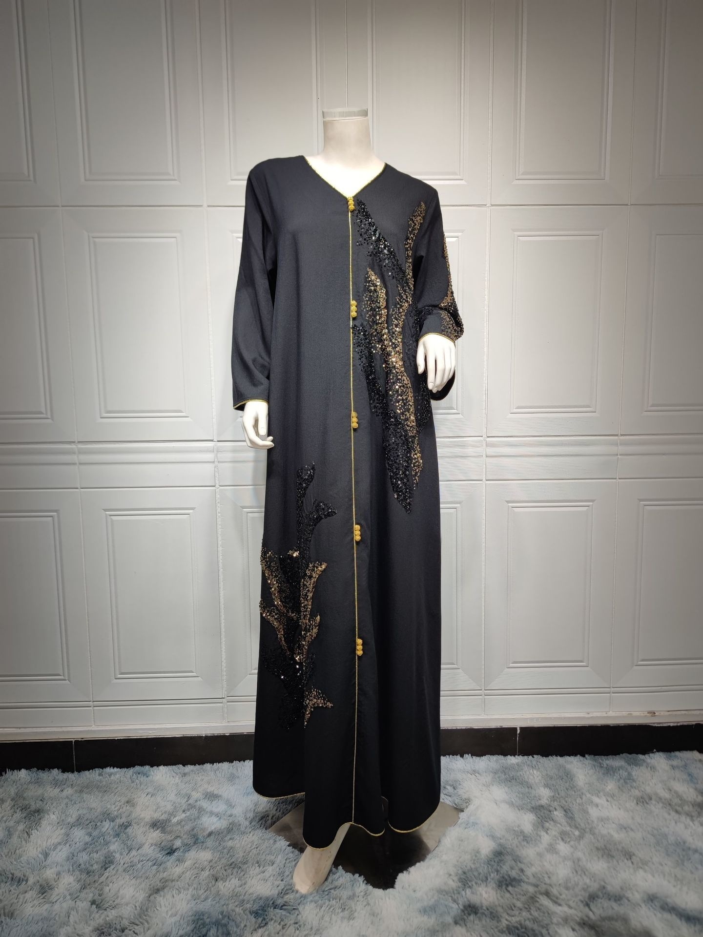 Ethnic Clothing Abaya for Women Morocco Arab Dubai Muslim Women's Long Sleeve Spliced Beaded Embroidered Loose fitting Dress 230613