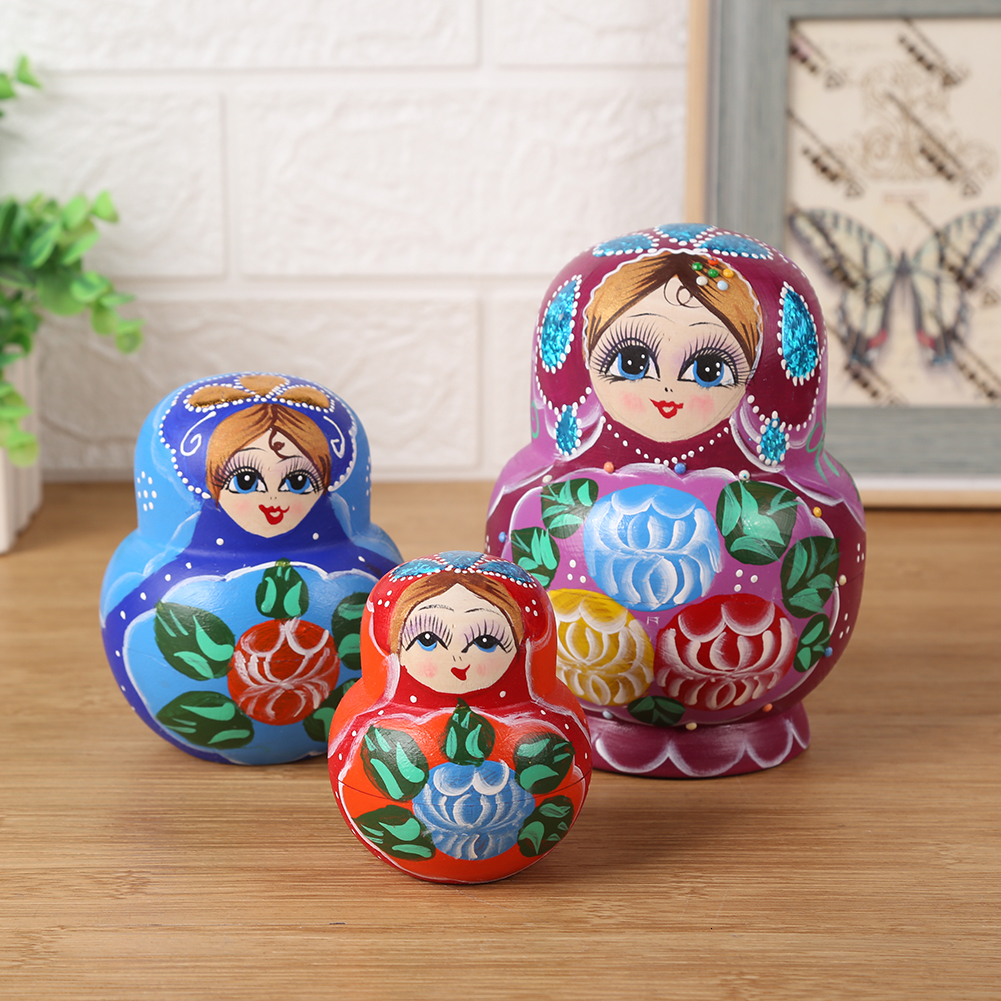 Dolls 5 -10Pcs Lovely Matryoshka Wooden Dolls Nesting Babushka Russian Hand Paint for Kids Christmas Toys Gifts Hand Painted Dolls 230612