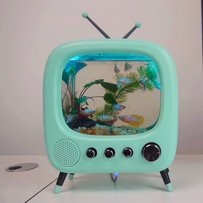 Aquariums TV Fish Tank Thai Vintage Desk Office Net Red Aquarium with Light Builtin Heating Constant Temperature
