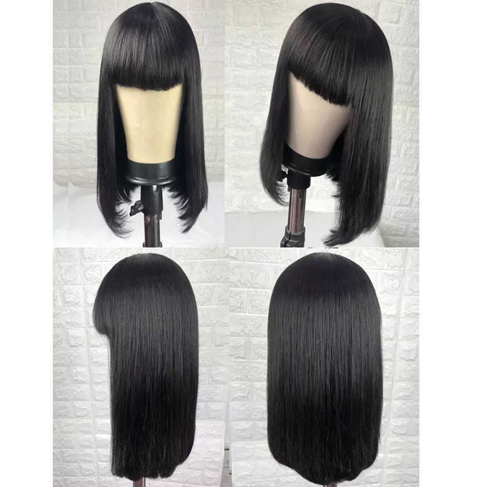 Lace Wigs Straight Wig With Bangs Human Hair Short Bob Wigs For Black Women Full Machine Mad Cheap 30 Inch 100% Human Hair Wigs Fringe Wig Z0613