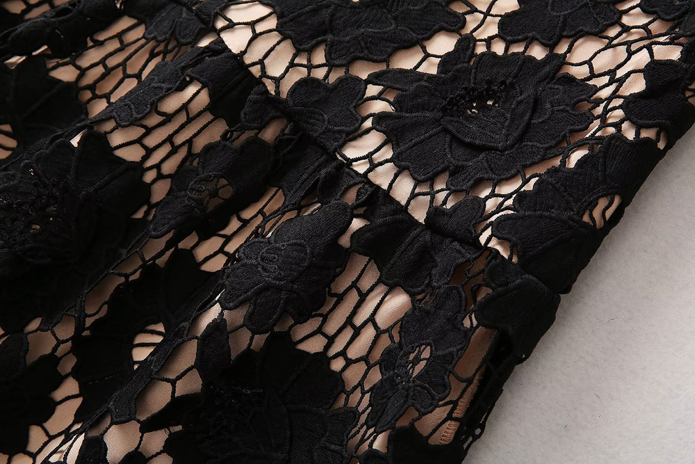 Casual Dresses S-elf-Portrait Lace Midi Dress Round Neck Short Sleeve A-line Dress for Women