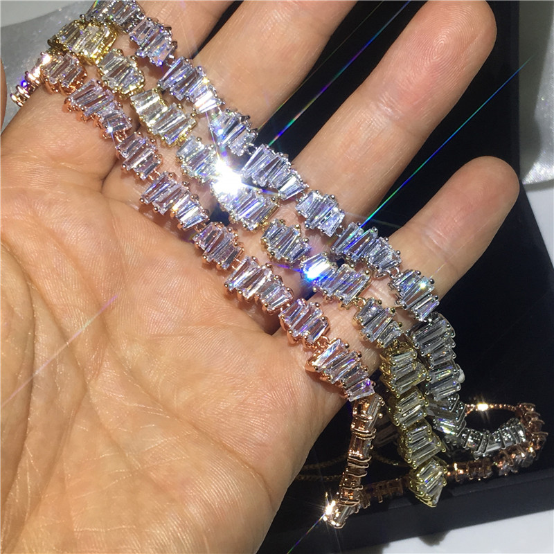 Baguette necklace AAAAA cz White Gold Color Statement Party Wedding Pendant necalace for women Bridal Engagement Jewelry Gift