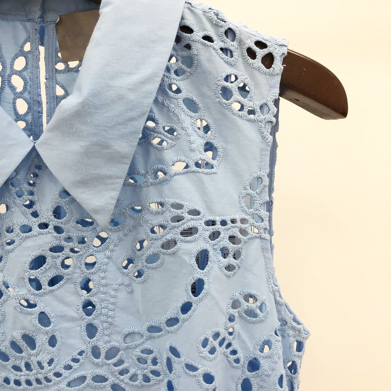 Casual Dresses S-elf Portrait Embroidered Hollow Blue Sleeveless Sweet Slim Dress