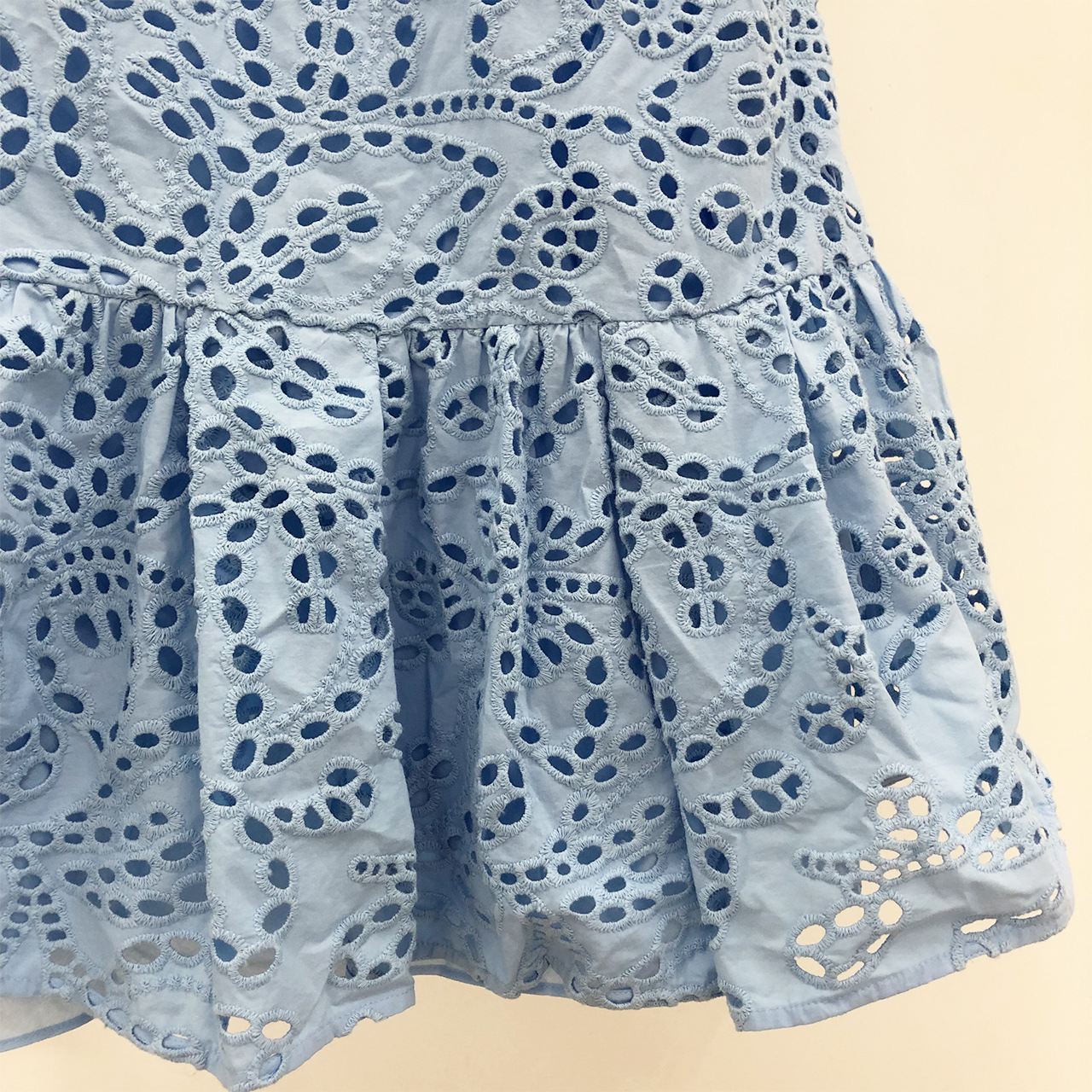 Casual Dresses S-elf Portrait Embroidered Hollow Blue Sleeveless Sweet Slim Dress