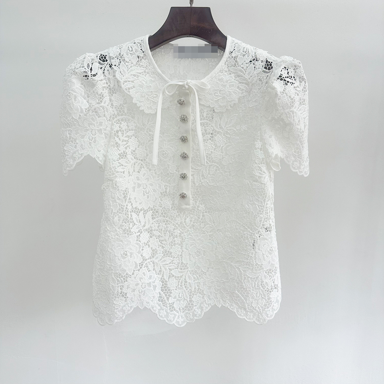 Casual Dresses New S/elf Portrait Lace Hook Flower Elegant Short Sleeve Shirt+Half Skirt Set