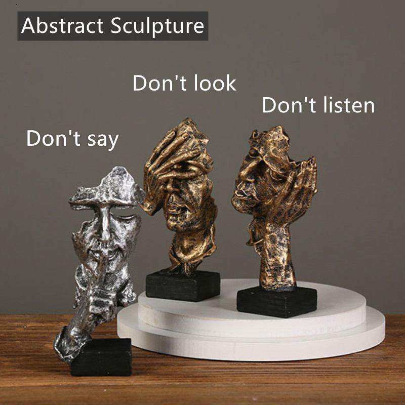 Decorative Objects Figurines Nordic Creative Silence Is Gold Statue Resin Thinker Sculpture Figurine Vintage Home Office Decoration Modern Art Resin D