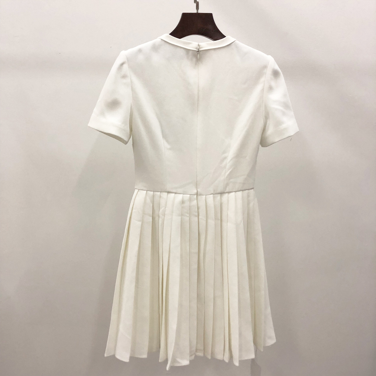 Casual Dresses S-elf Portrait White Bow Lace Sweet Pleated Dress