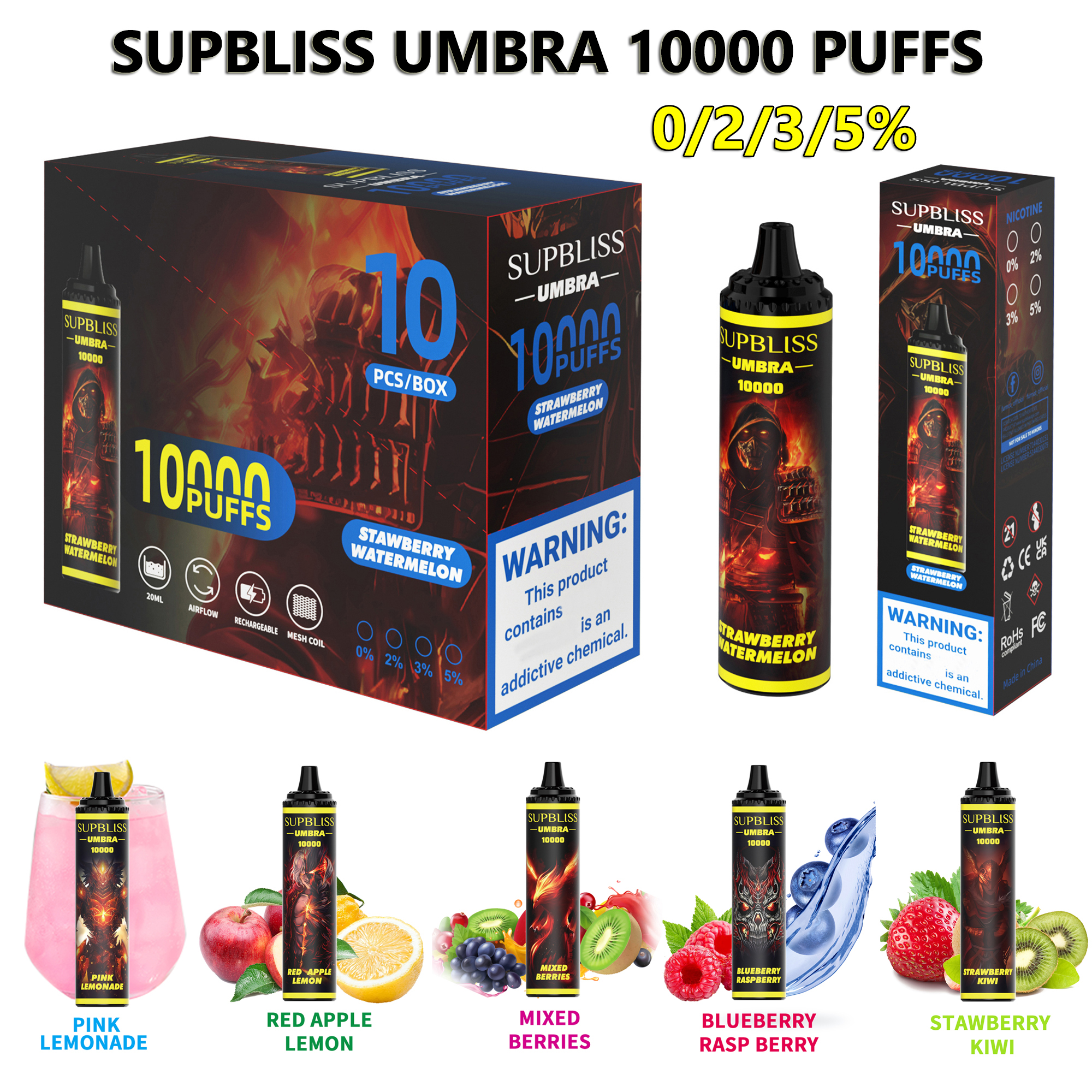 Original RandM SUPBLISS UMBRA 10000 Puffs Disposable E Cigarettes 20ML Pod 850mAh Rechargeable Battery Mesh Coil 12 Flavors 0% 2% 3% 5% Vape Device Longlast 10K Puff
Original RandM SUPBLISS UMBRA 10000 Puffs Disposable E Cigarettes 20ML Pod 850mAh Rechargeable Battery Mesh Coil 12 Flavors 0% 2% 3% 5% Vape Device Longlast 10K Puff
