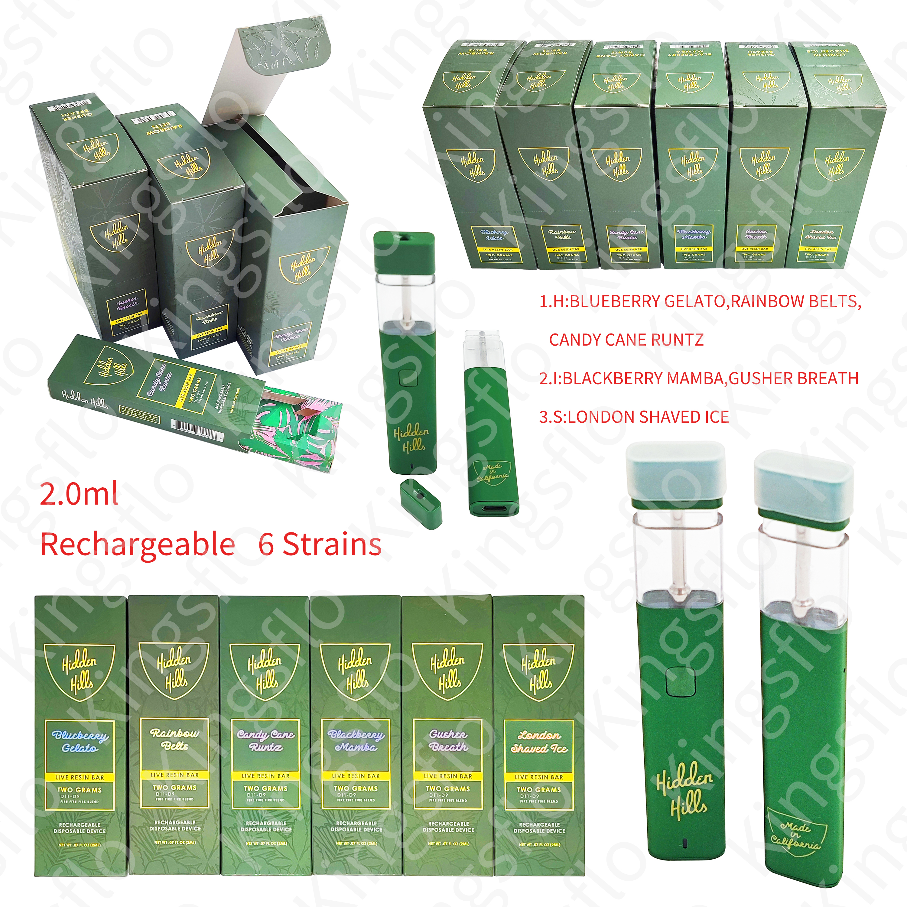 USA Stock HIDDEN HILLS Packaging Printing Boxes Stickers Empty 2g tank rechargeable Device