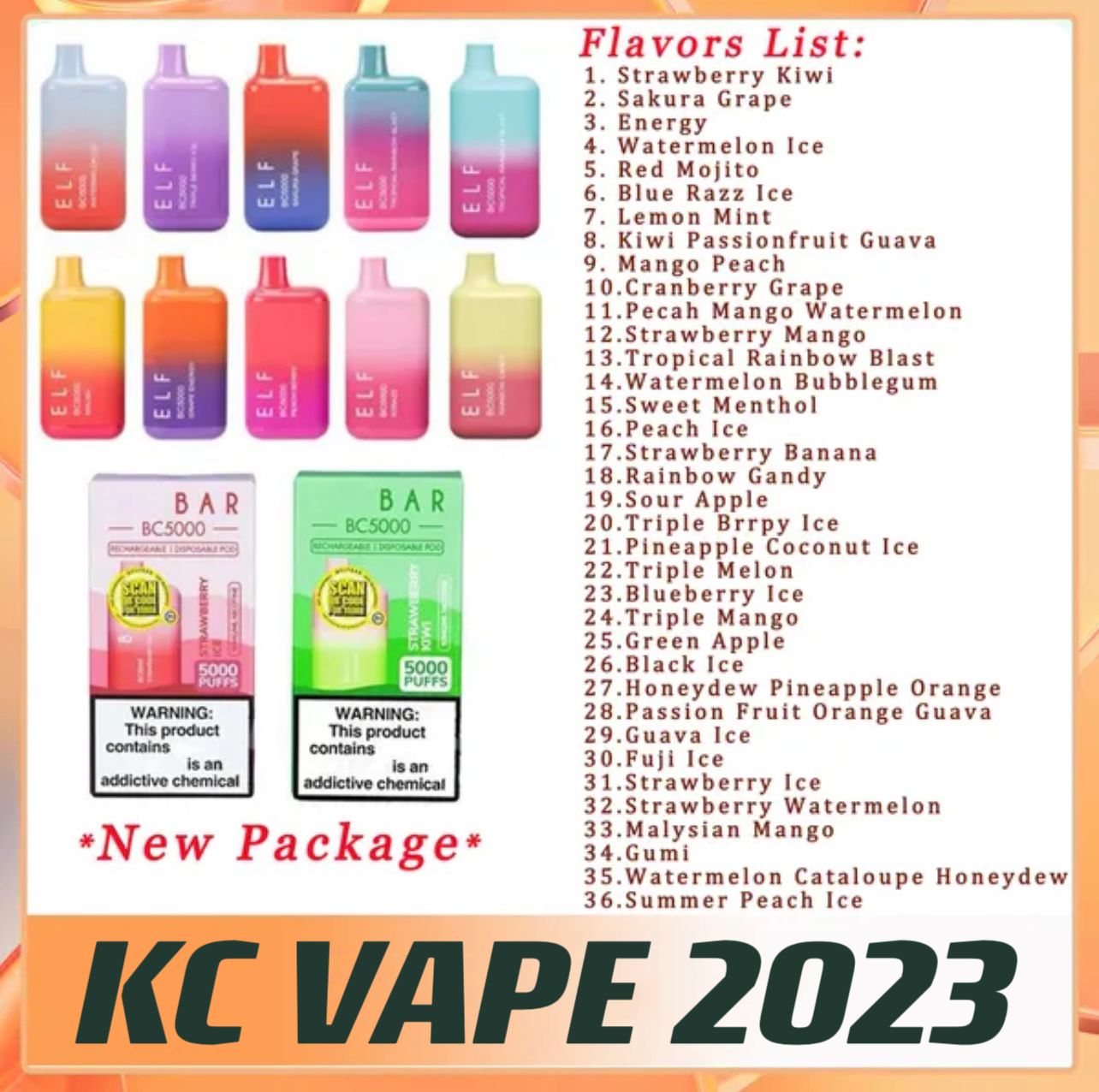 US EDITION NEW ELF BC 5000Puffs With Original Code Disposable Vape pen ELF Ultra TE 5000 E Cigarette Prefilled 13ml Pod 650mah Rechargeable Battery 5%
US EDITION NEW ELF BC 5000Puffs With Original Code Disposable Vape pen ELF Ultra TE 5000 E Cigarette Prefilled 13ml Pod 650mah Rechargeable Battery 5%