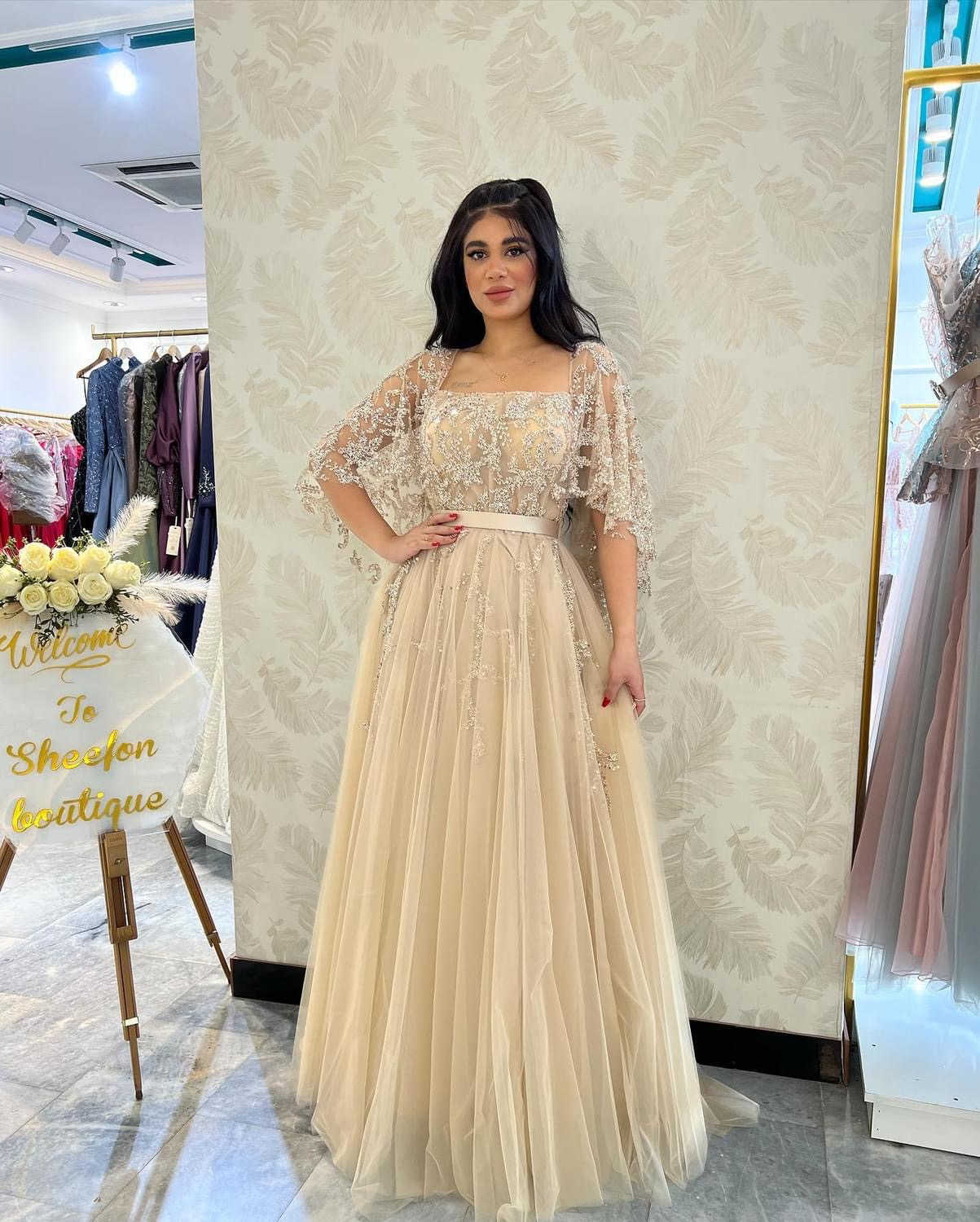 2024 Aso Ebi A-line Sequined Lace Prom Dress Square Tulle Evening Formal Party Second Reception Birthday Bridesmaid Engagement Gowns Dresses Robe De S
