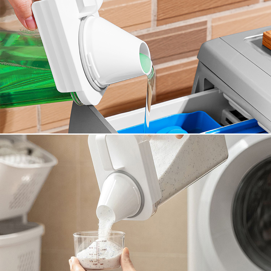 Storage Boxes Bins Airtight Laundry Detergent Dispenser LeakProof Refillable Empty Tank for Powder Softener Bleach Container with Labels 230613