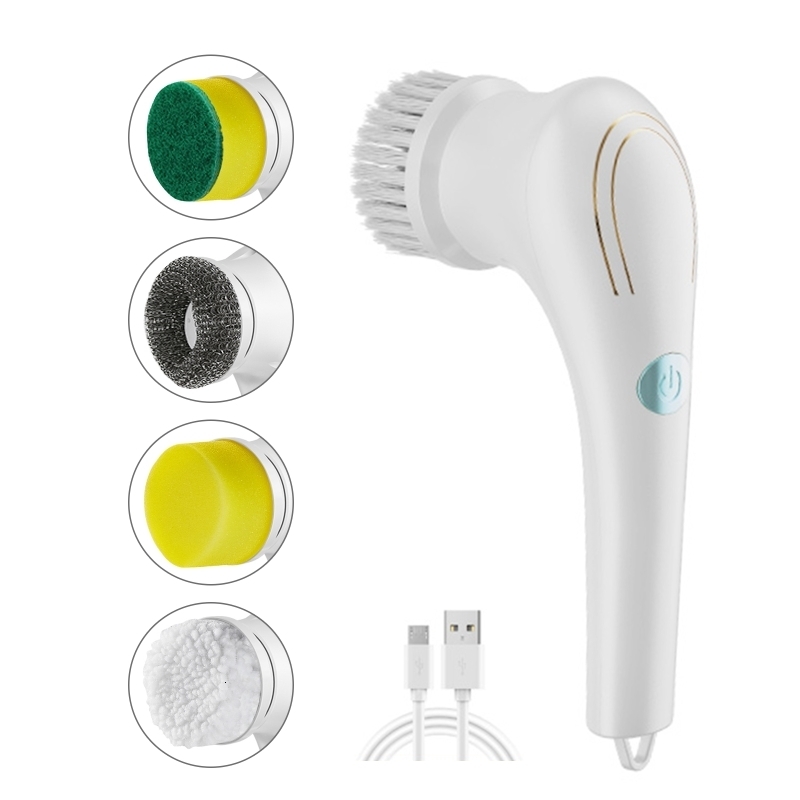 Cleaning Brushes Handheld Shower Cleaner Brush Electric Spin Scrubber Cordless Power Spinning Scrub with 5 Replaceable Heads 230613