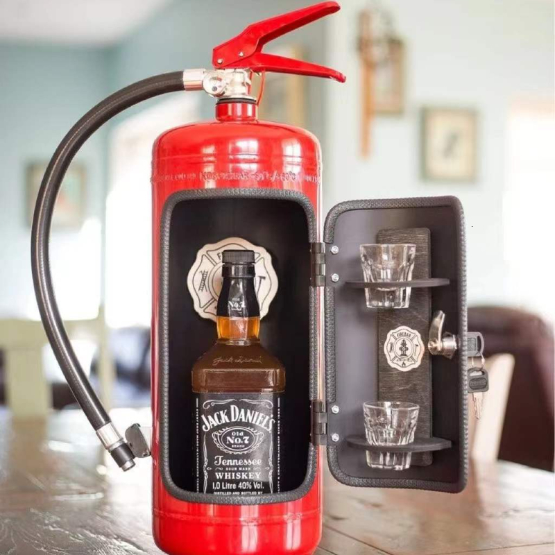 Decorative Objects Figurines Fire Extinguisher Shape Wine Box Mini Bar Cabinet Crafts Ornaments Decoration Champagne Liquor Storage Fireman's Gif
