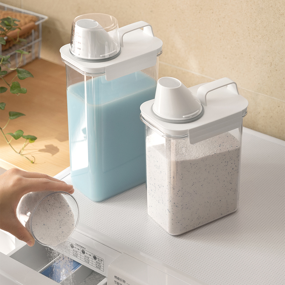 Storage Boxes Bins Airtight Laundry Detergent Dispenser LeakProof Refillable Empty Tank for Powder Softener Bleach Container with Labels 230613