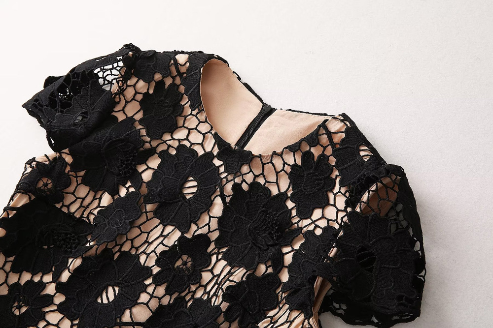 Casual Dresses S-elf-Portrait Lace Midi Dress Round Neck Short Sleeve A-line Dress for Women