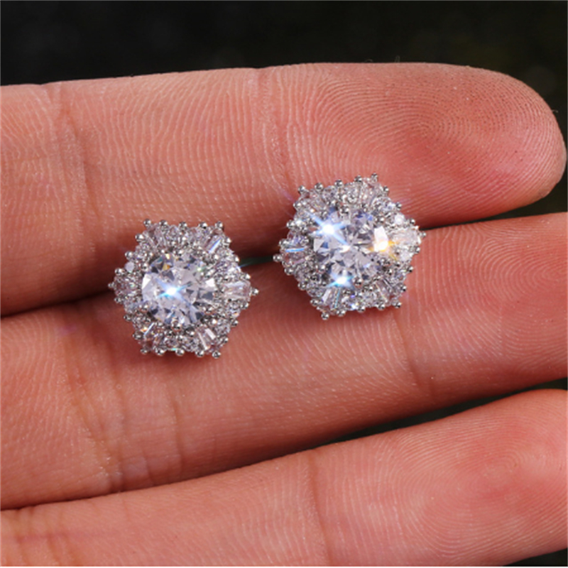 Trendy Stud Earrings Original 925 Sterling Silver AAAAA cz Party Wedding Earrings For Women Bridal Engagement Jewelry