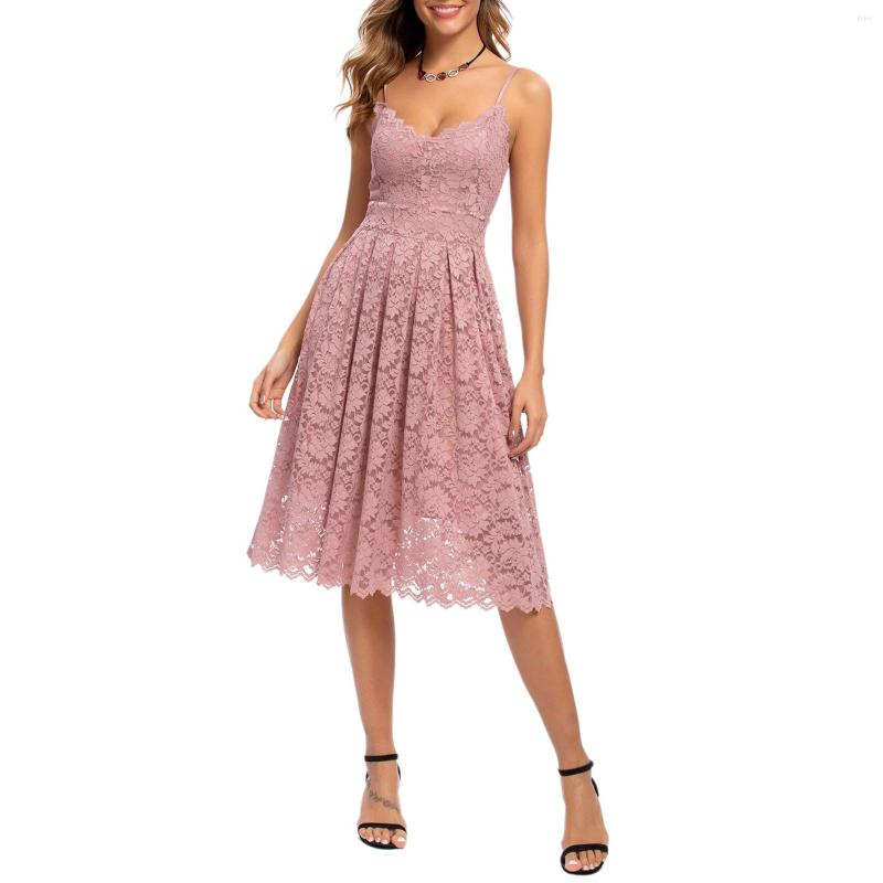 Casual Dresses Women Vintage Lace A-Line Dress Sling Sleeveless V-Neck Floral Mini Elegant Spaghetti Strap Cocktail Party Summer