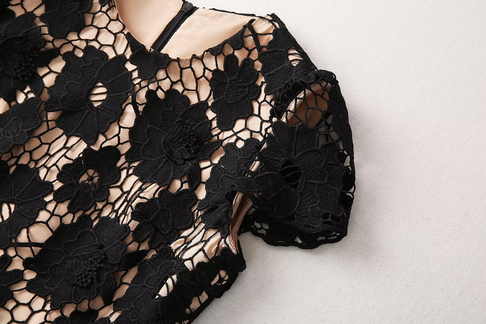 Casual Dresses S-elf-Portrait Lace Midi Dress Round Neck Short Sleeve A-line Dress for Women