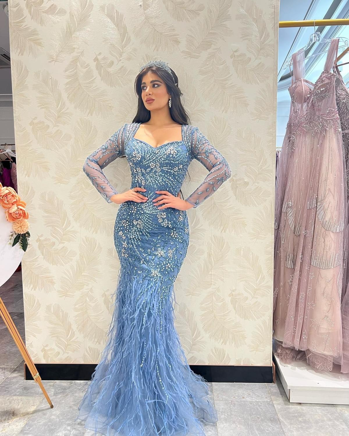 2023 Aso Ebi Sequined Lace Mermaid Prom Dress Feather Sexy Evening Formal Party Second Reception Birthday Bridesmaid Engagement Gowns Dresses Robe De 