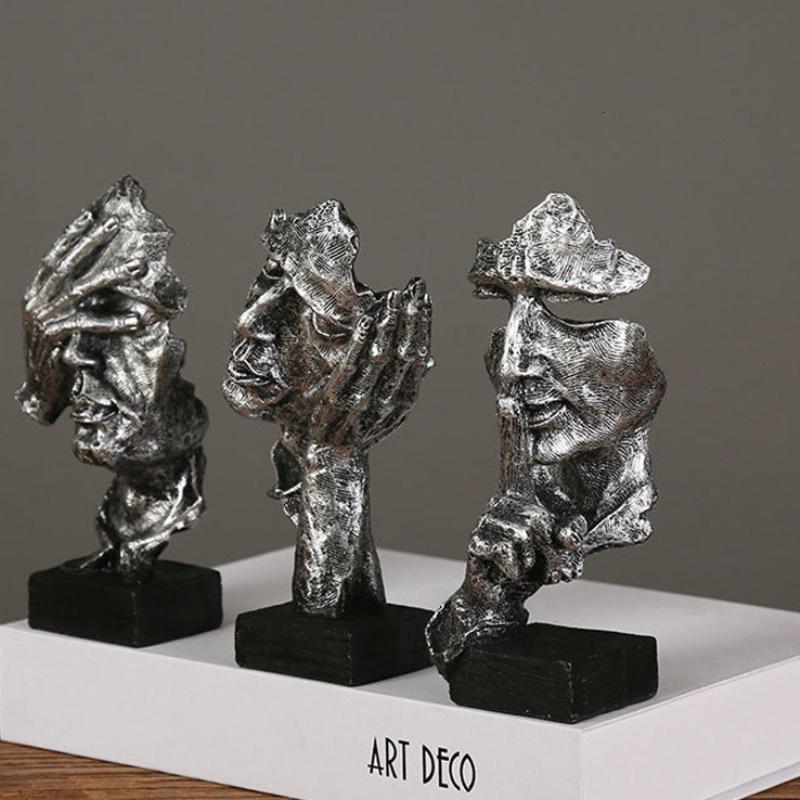Decorative Objects Figurines Nordic Creative Silence Is Gold Statue Resin Thinker Sculpture Figurine Vintage Home Office Decoration Modern Art Resin D