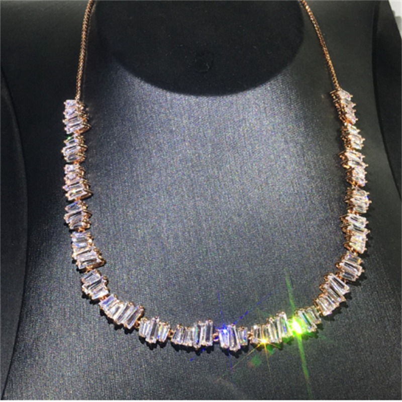 Baguette necklace AAAAA cz White Gold Color Statement Party Wedding Pendant necalace for women Bridal Engagement Jewelry Gift