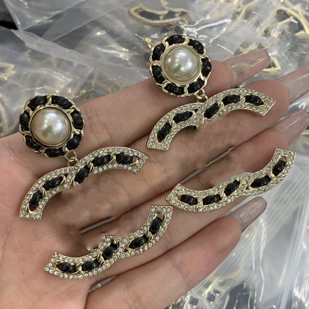 Designer letter pearl earrings diamond pendant ccity gold earrings luxury jewelry for women fashion brand silver wedding high quality non-fading 7756