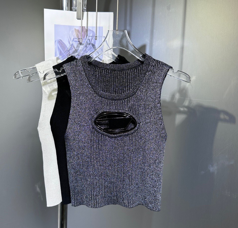 Womens Knits Tank Tees Tops Cropped top knit designer T-shirt hollow out Tee womens knits women tops sexy sleeveless yoga summer tees vests S M L high quality metal