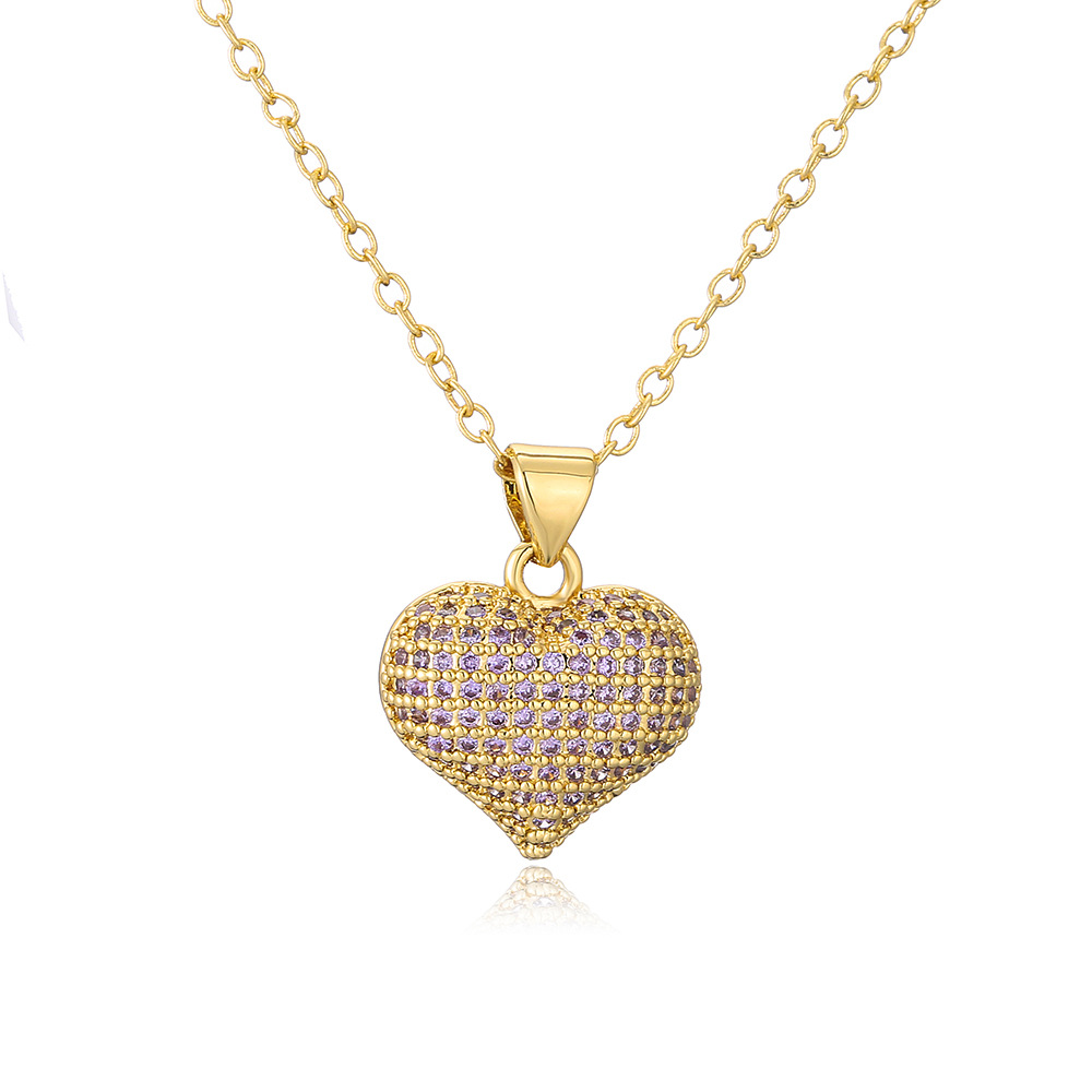 Elegant Design Colorful Zircon Heart Pendant Necklace for Women Gift