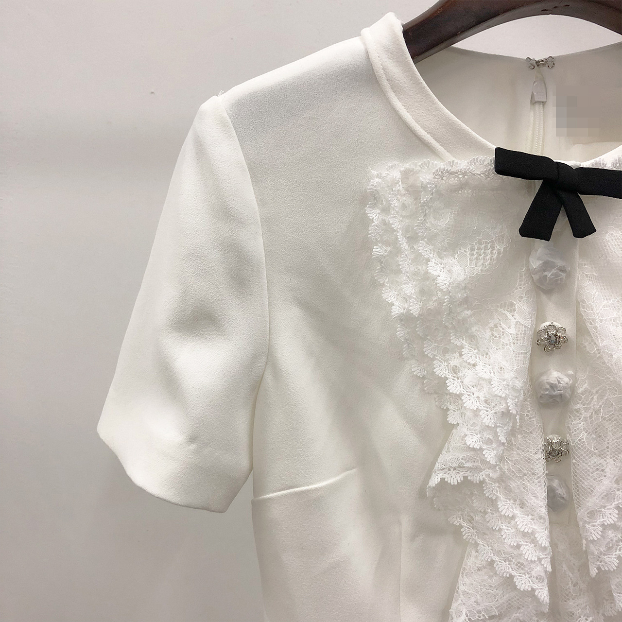 Casual Dresses S-elf Portrait White Bow Lace Sweet Pleated Dress