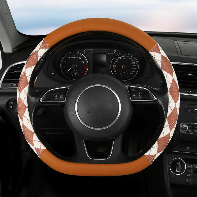 New Four Seasons Universal 38cm Fashion Rhombus Ice Wire Non-Slip Car Steering Wheel Cover Women's Interior Accessories
