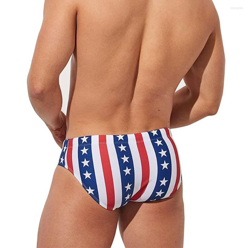 Men's Swimwear Independence Day USA Flag Stars Low Rise Swim Bikini Briefs Swimsuit Beach Shorts Swimming Trunks Pouch Padded Bathing Suit Pantie