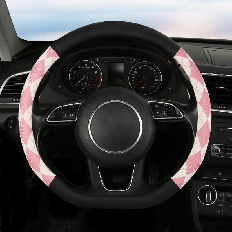 New Four Seasons Universal 38cm Fashion Rhombus Ice Wire Non-Slip Car Steering Wheel Cover Women's Interior Accessories