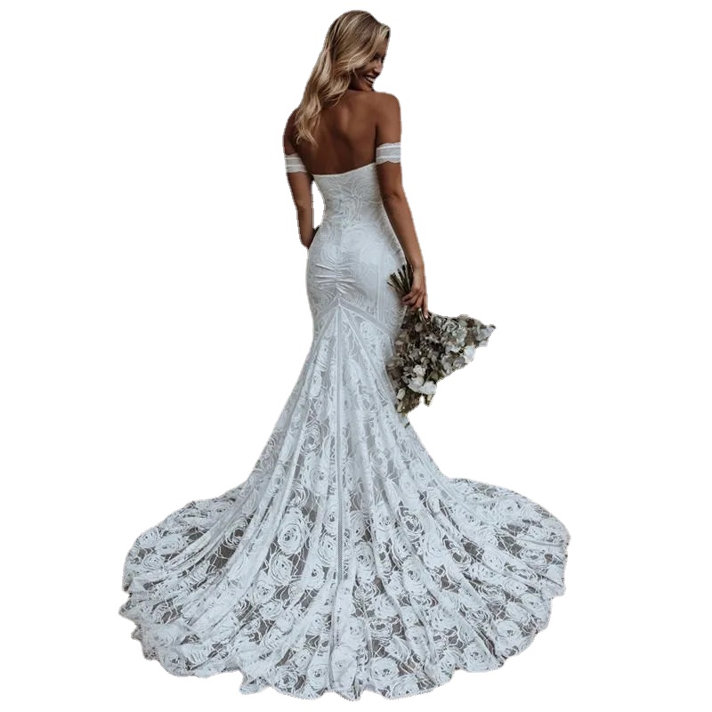 Bohemian Mermaid Wedding Dress Off The Shoulder Bride Dresses Cotton Crochet Lace Country Boho Beach Bridal Gowns, White
Bohemian Mermaid Wedding Dress Off The Shoulder Bride Dresses Cotton Crochet Lace Country Boho Beach Bridal Gowns, White