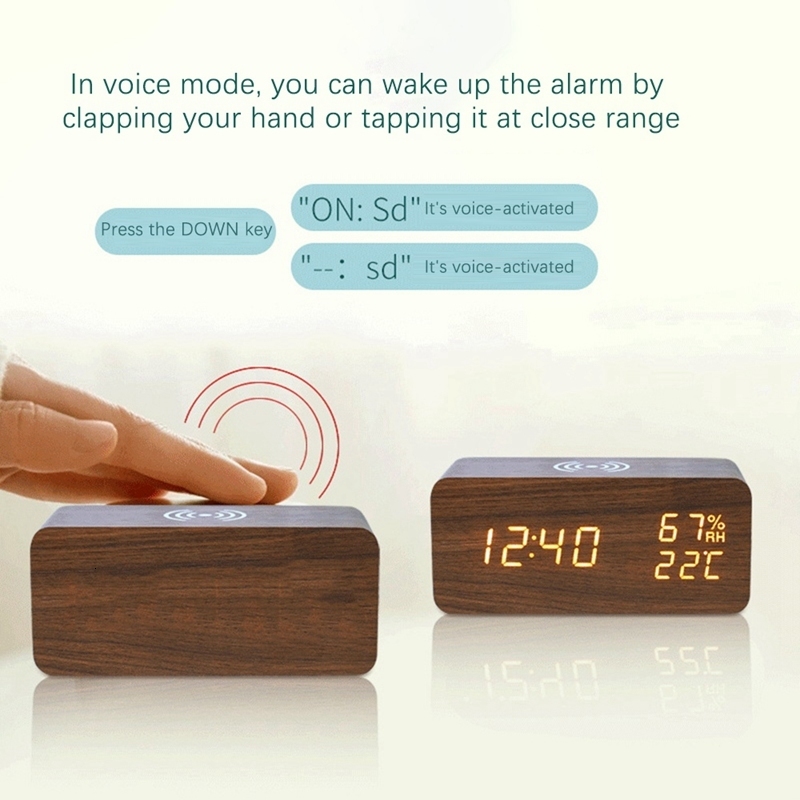 Floor Clocks Digital Alarm Clock Wooden Temperature And Humidity LED Electronic Smartphone Wireless Charger 230613