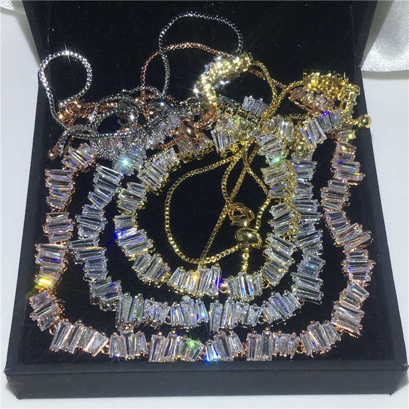 Baguette necklace AAAAA cz White Gold Color Statement Party Wedding Pendant necalace for women Bridal Engagement Jewelry Gift