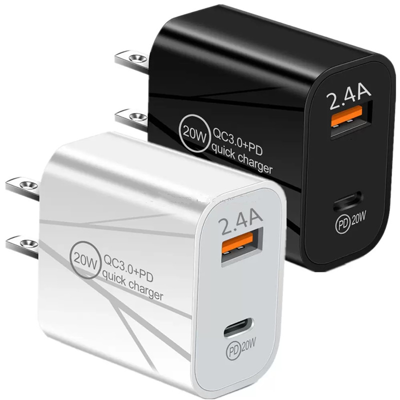Universal 2.4A Dual Ports Type C USB-C PD EU US Wall Charger Power Adapters For IPhone x xs max 11 12 13 14 Pro Samsung Tablet PC Android phone